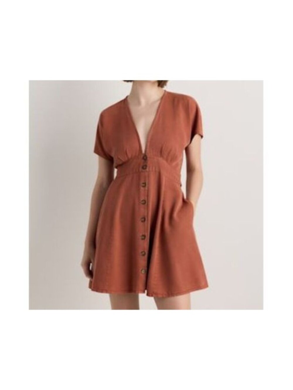 Quince Tie Back Mini Dress Flutter Sleeve Size XL Tencel Fall Colors